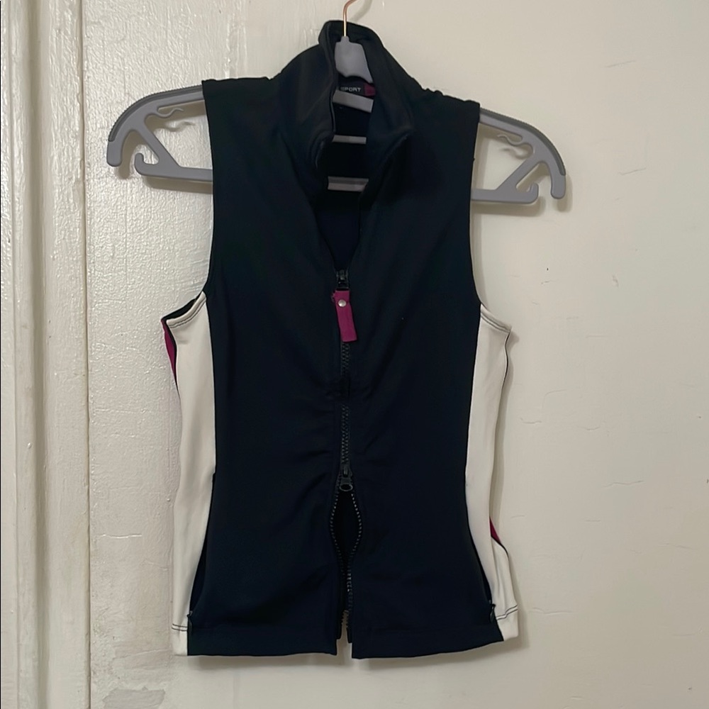 Bebe Sport Black, White & Plum Double Zipper Vest